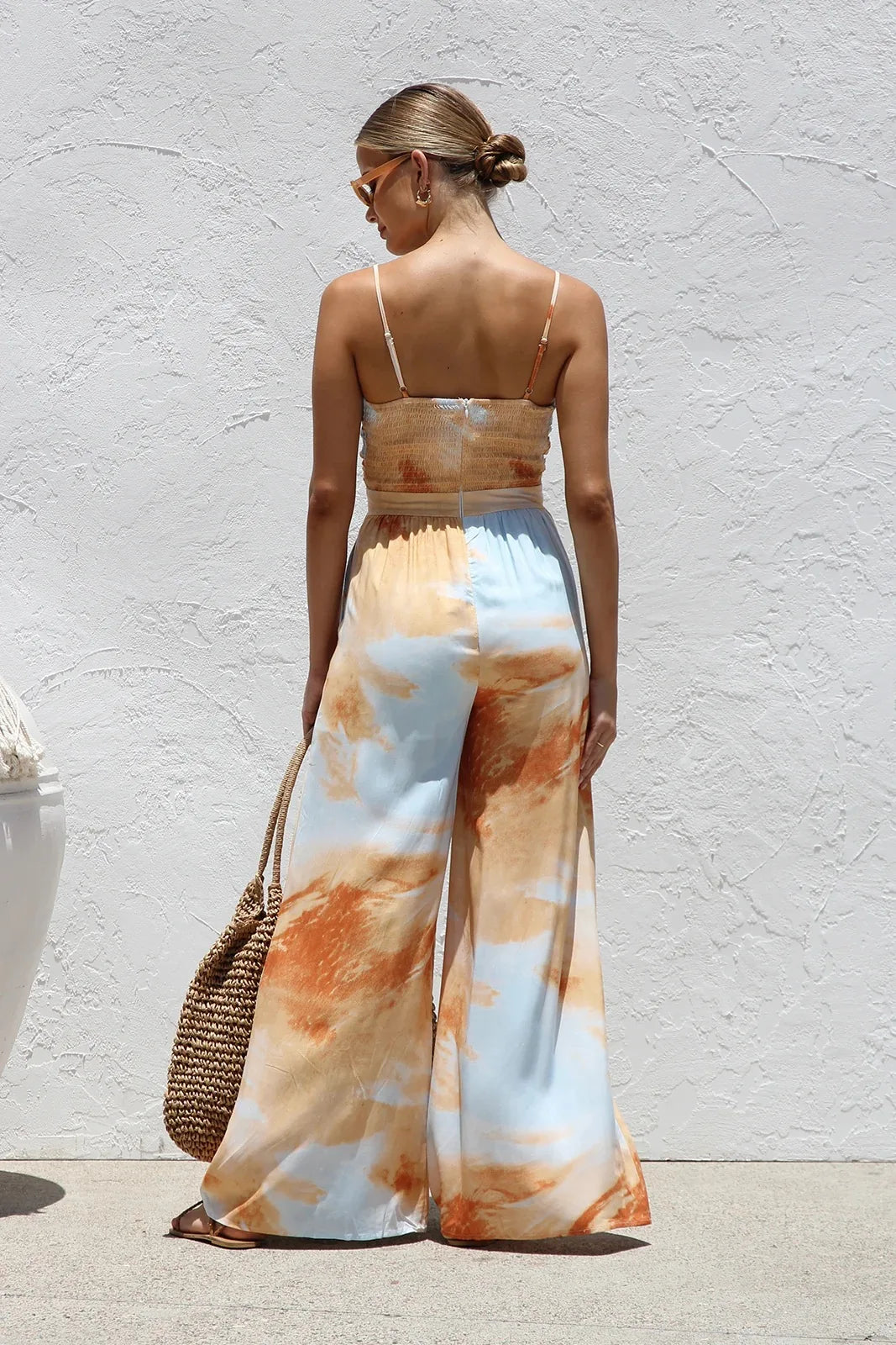 Printed Spaghetti Strap Bowknot High Waist Jumpsuit for Women