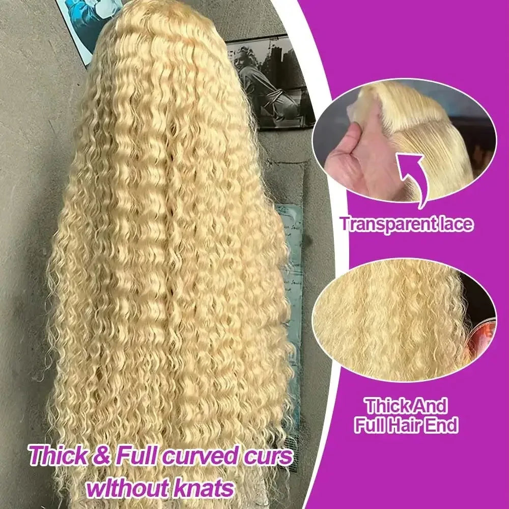 Honey Blonde Deep Wave Lace Front Human Hair Wig for Women