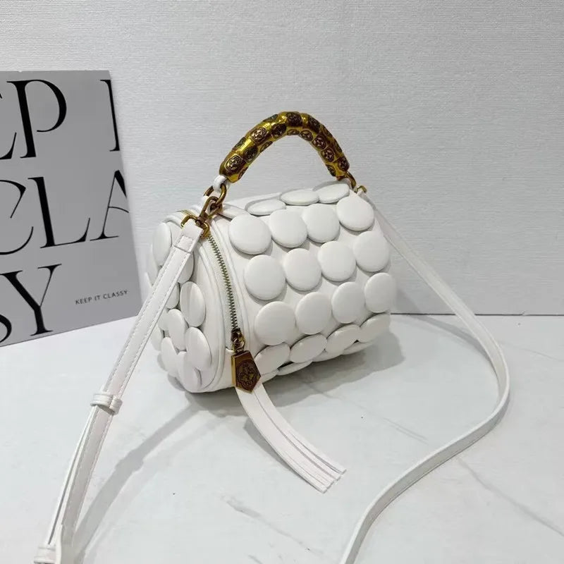 Retro Button Leather Bucket Shoulder Bag
