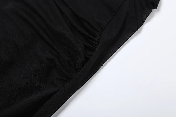 See Through Halter Backless Ruched Patchwork Dress for Women