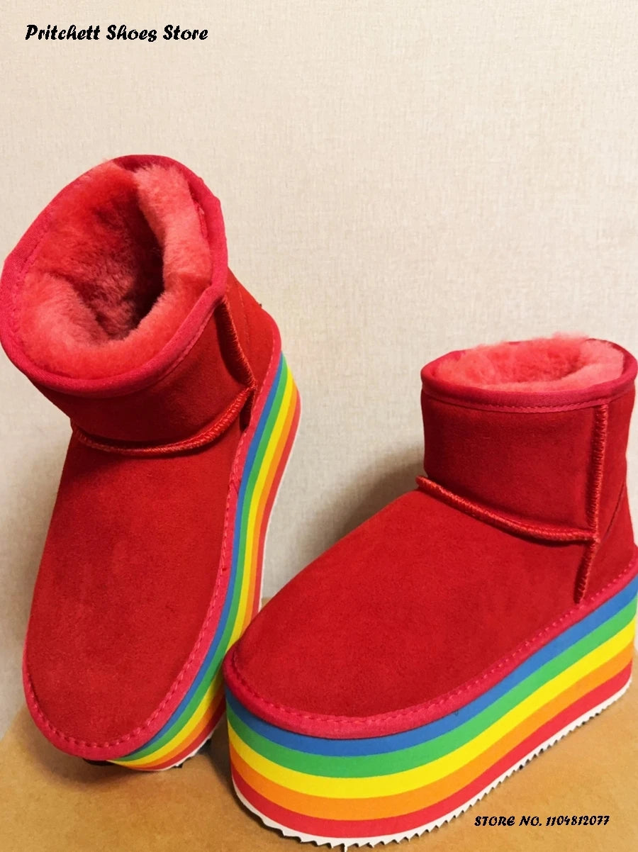 Rainbow Platform Faux Fur Boot