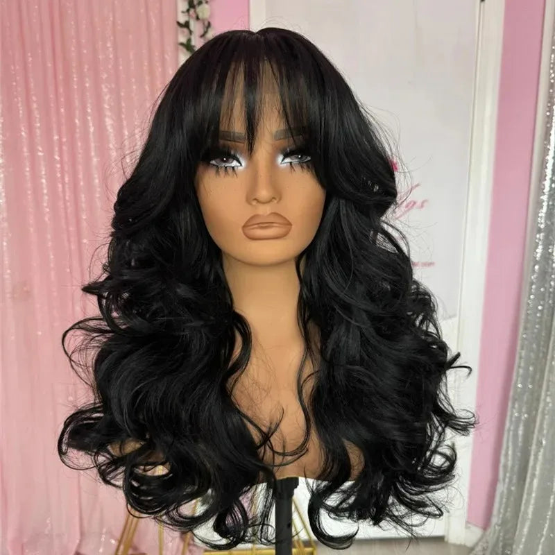 Heat Resistant Ombre Loose Wave Lace Front Wig With Bangs for Women