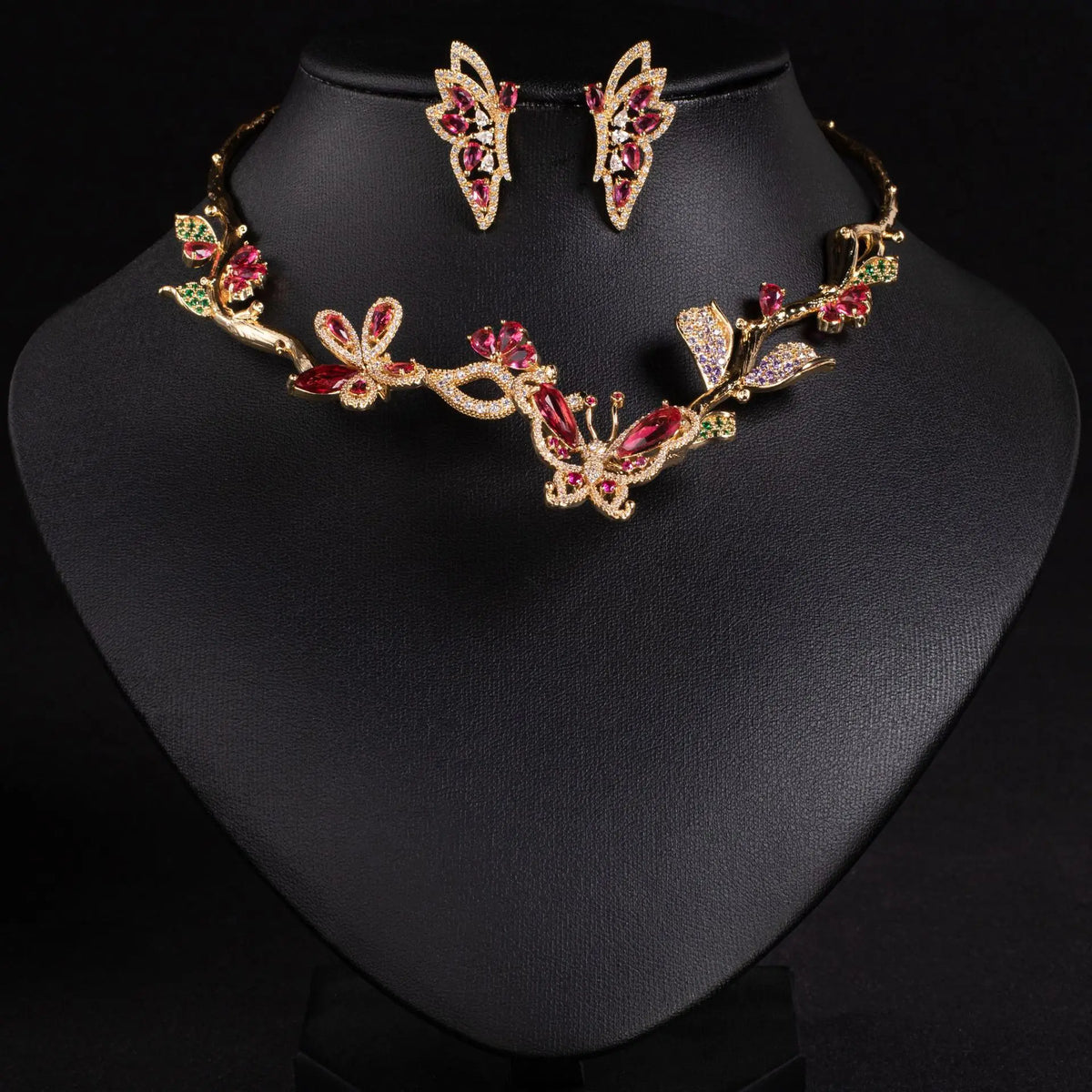 Purple Butterfly Zircon Necklace and Earring Set for Women