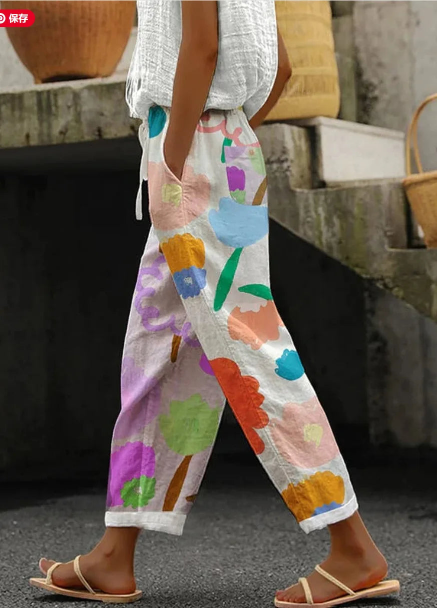 Elegant Printed Loose Ankle-Length Casual Pants for Women