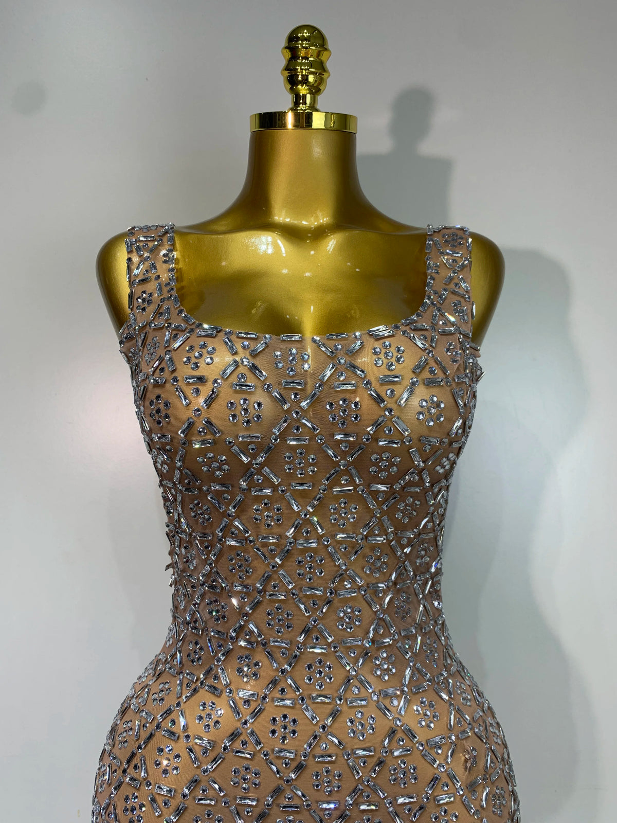 Rhinestone Mesh Evening Gown