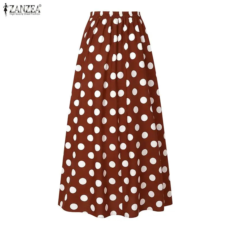 Polka Dot Pleated Maxi Skirt