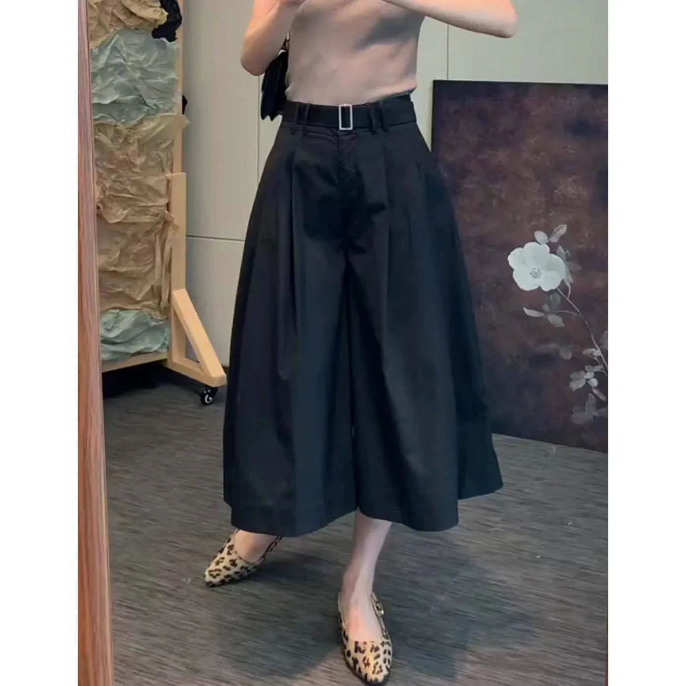 High Waist Pleated Loose Flowy Skirt Pants for Women