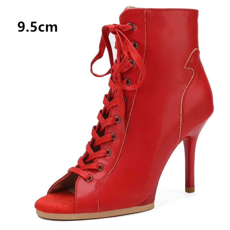 Peep Toe High Heel Zipper Ankle Boots