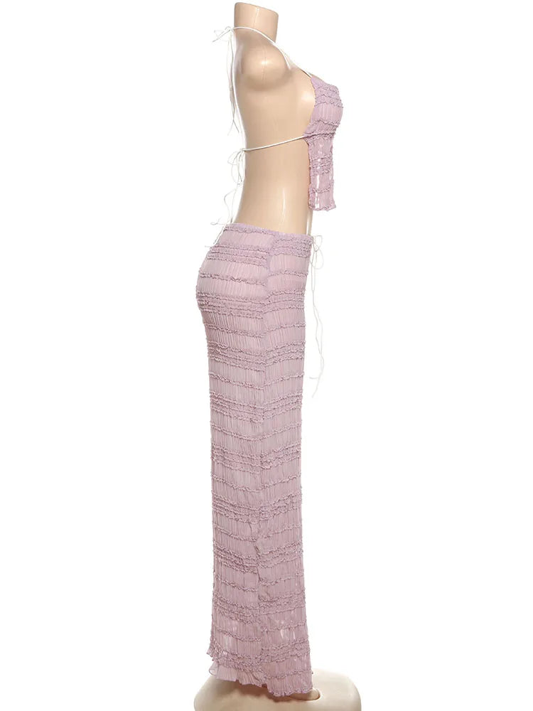 Elegant Backless Halter Two Piece Skirt Set for Women