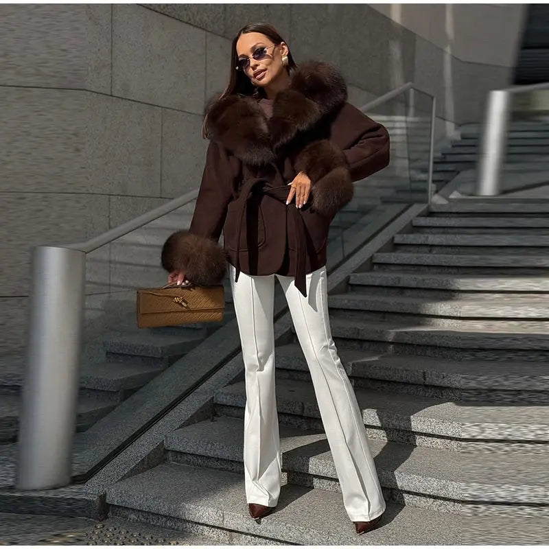 Warm Faux Fur Hooded Winter Coat With Pockets for Women