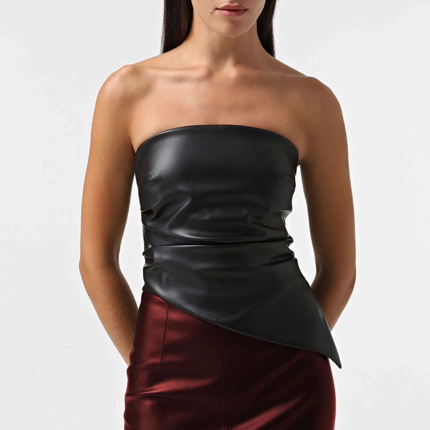 Zippered PU Leather Tube Top