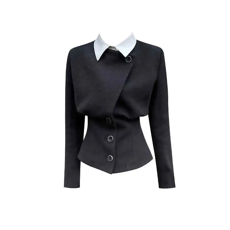 Grey Faux Two Piece Button Detail Casual Coat For Women