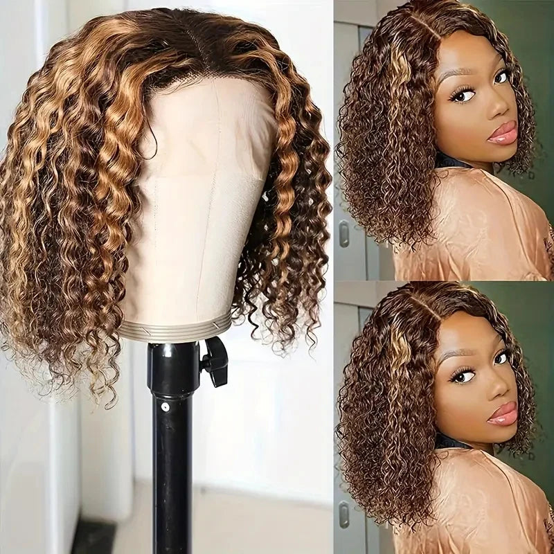 Ombre Deep Wave Bob Human Hair Lace Front Wig for Women