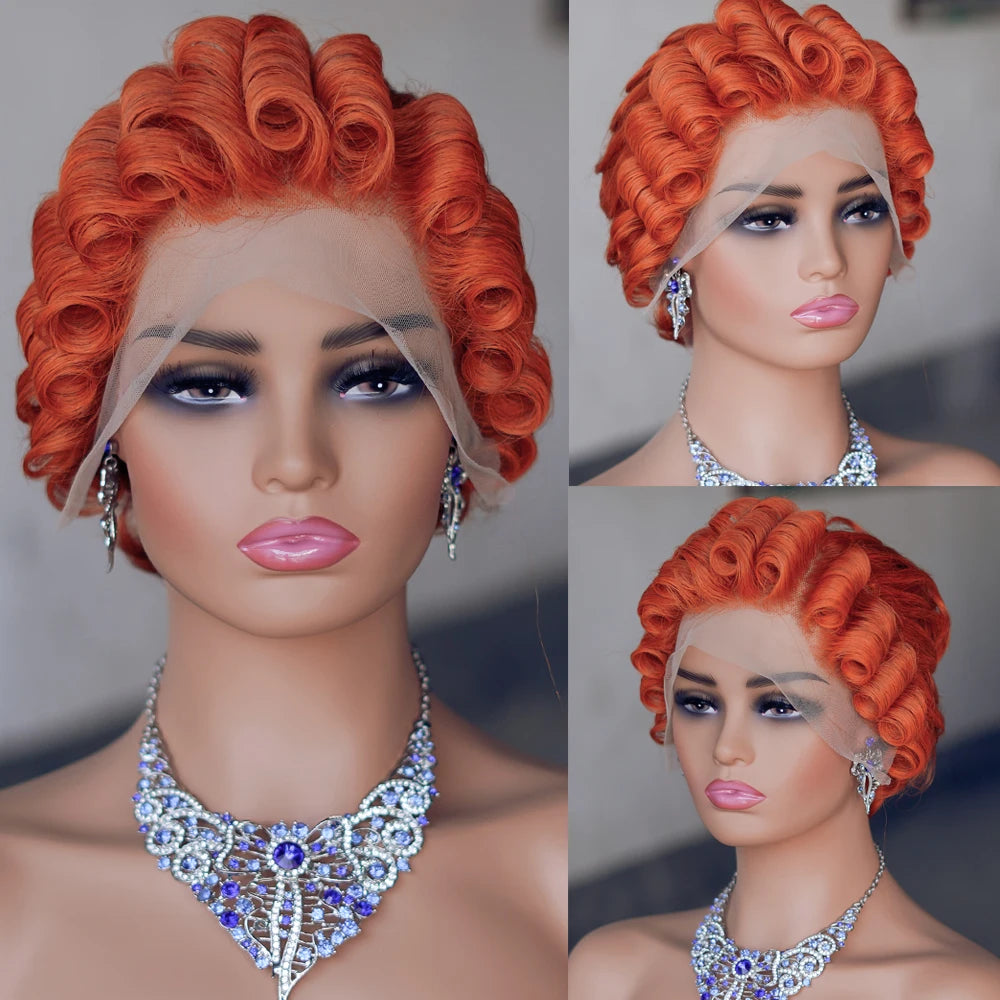 Pixie Cut Short Curly Lace Front Human Hair Wig for Women