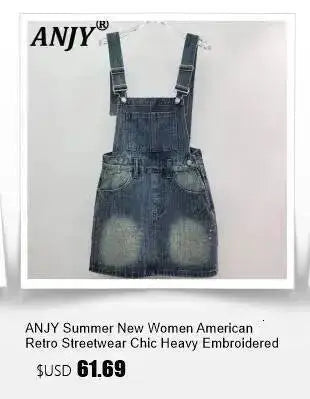 ANJY Summer New Women's Tide High Street Y2K Chic Trendy Sleeveless Halter Neck Backless Waist Cinching Zipper Denim Dress A8053