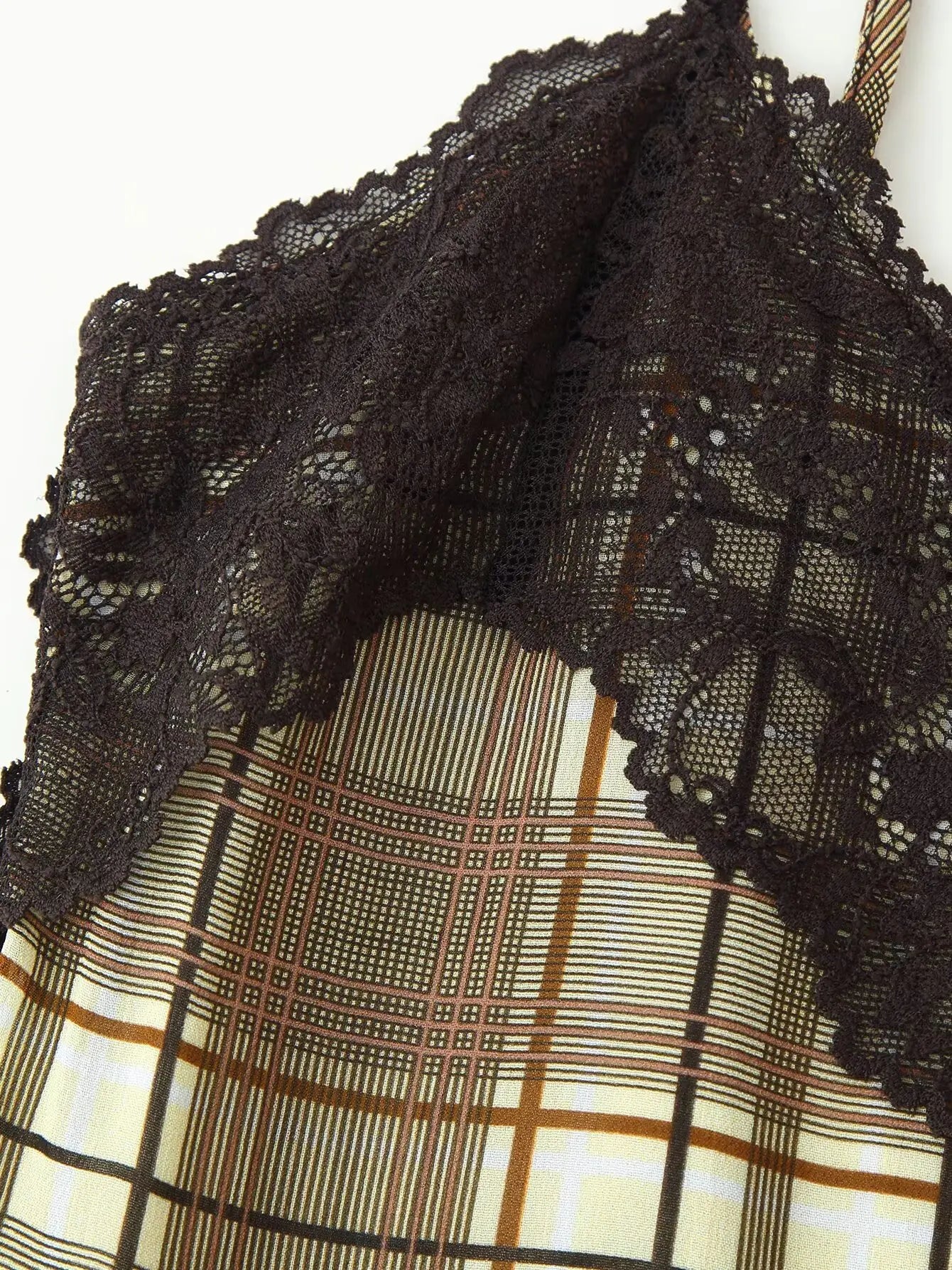 Lace V Neck Plaid Sleeveless Backless Cami Top for Women