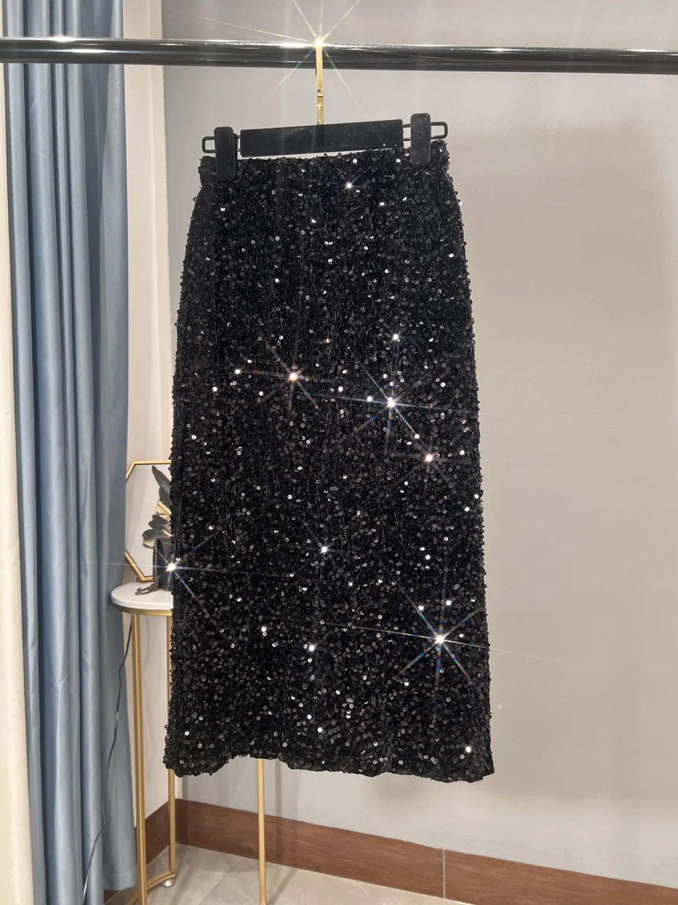 Blingbling New Autumn Winter All-match Mid-long Bodycon Skirt Colorful Sequins Elastic High Waist Slimming Lady Pencil Skirts