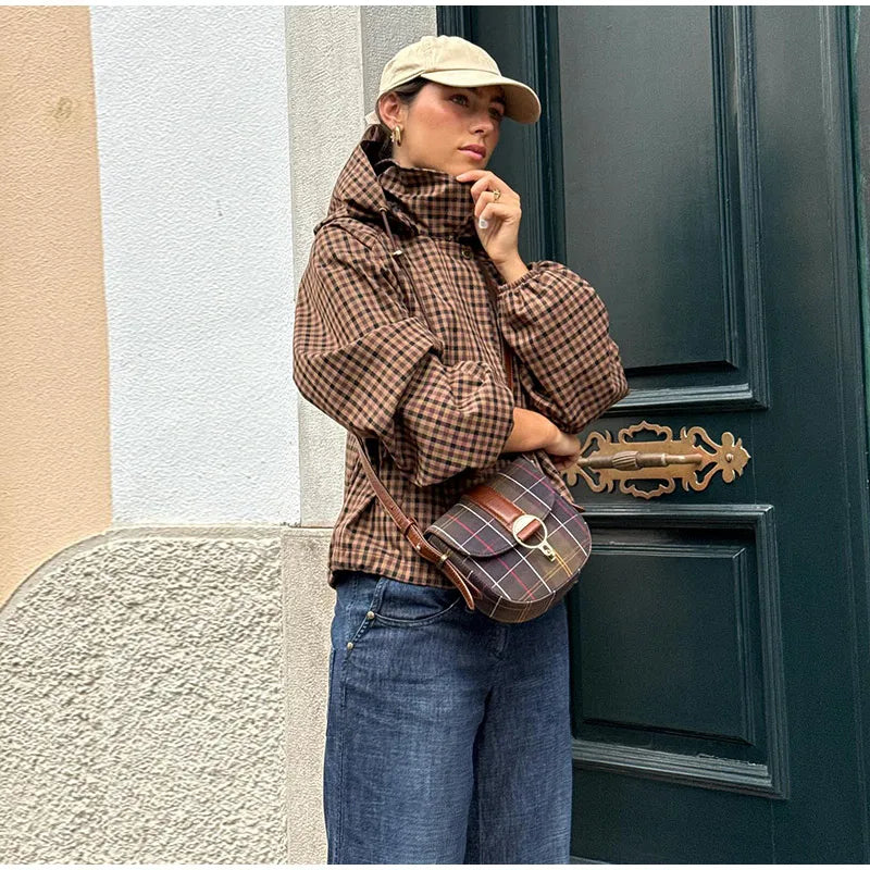 Long Sleeve Plaid Button-Up Shirt Jacket for Women