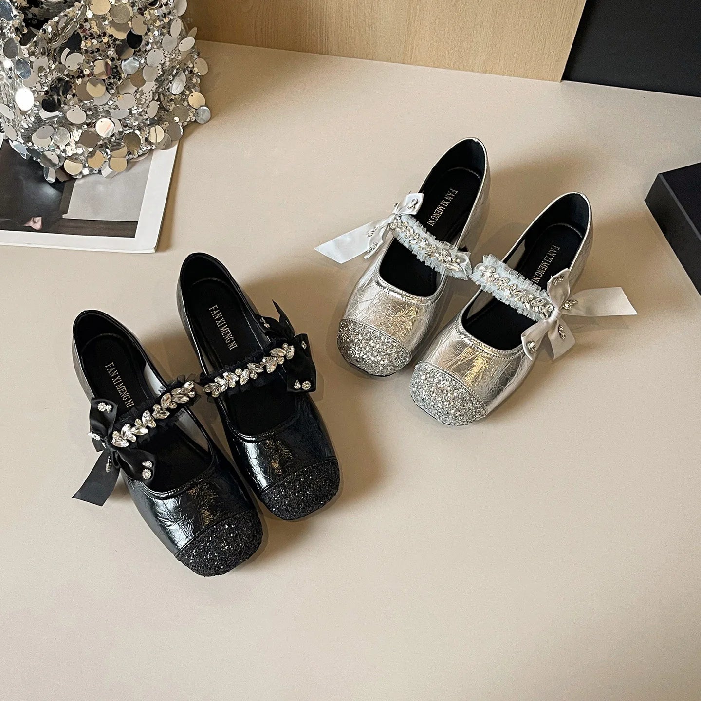 Elegant Rhinestone Bowknot Mary Jane Flats For Women
