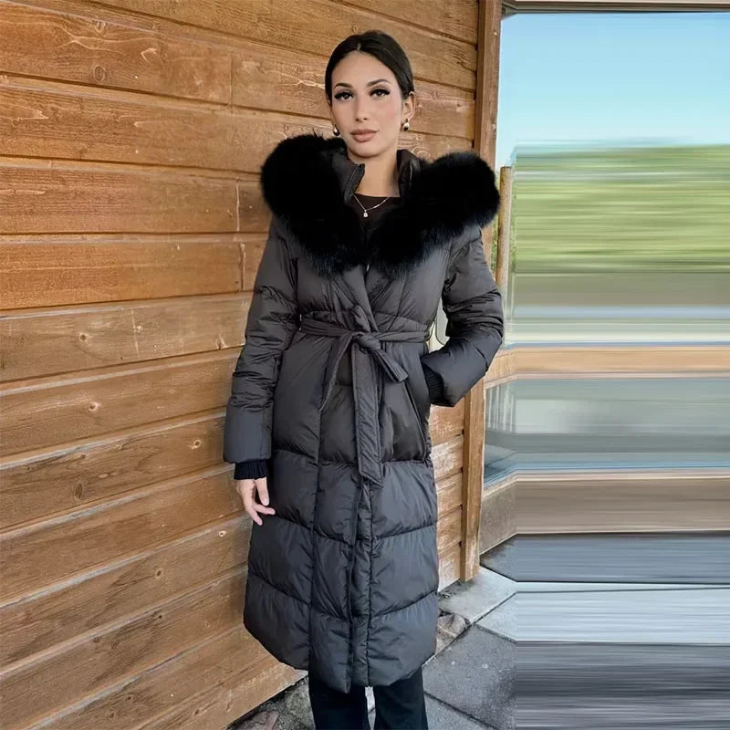 Casual Hooded With Zipper And Lace Up Front And Faux Fur Collar Coat for Women
