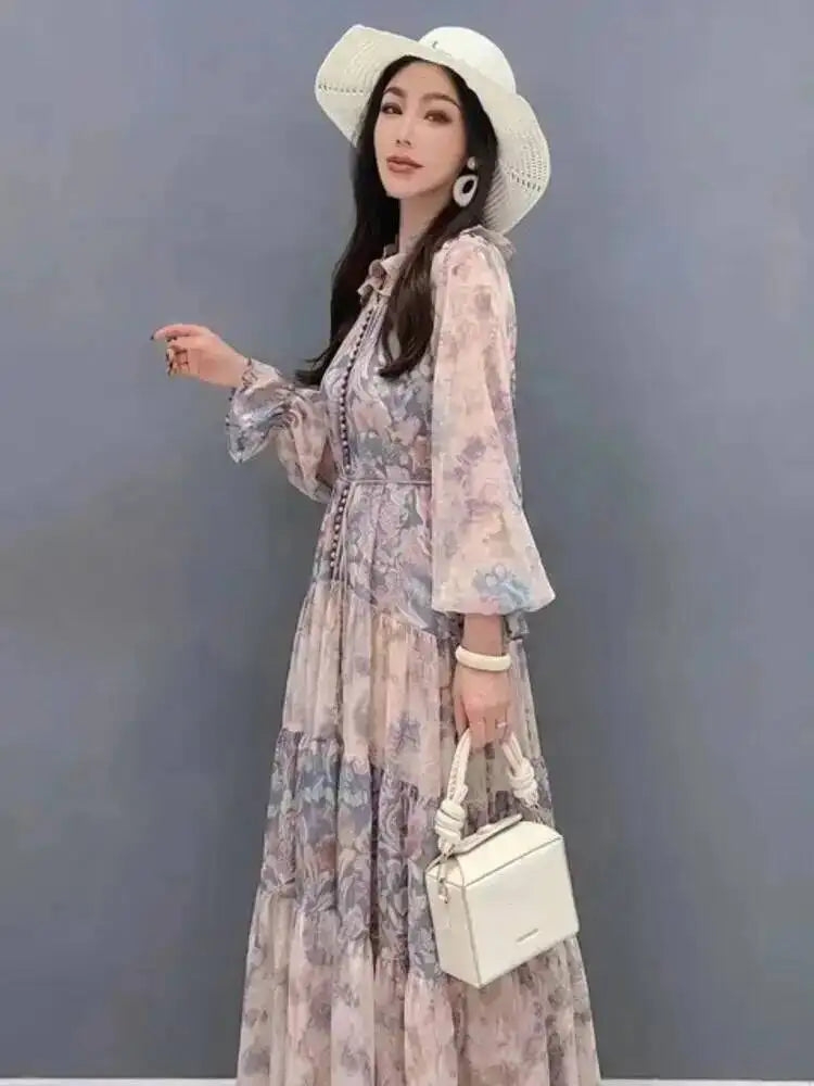 Printed Long Sleeve Maxi Dress