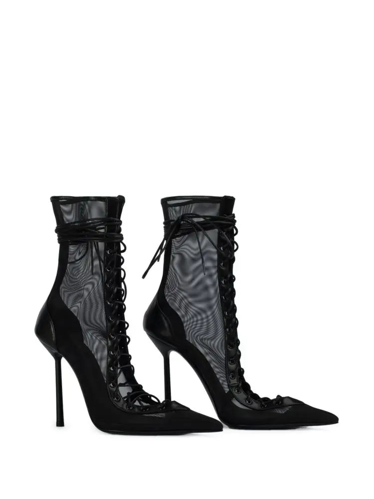 Lace Up Knee High Heeled Boots With Side Zipper for Women