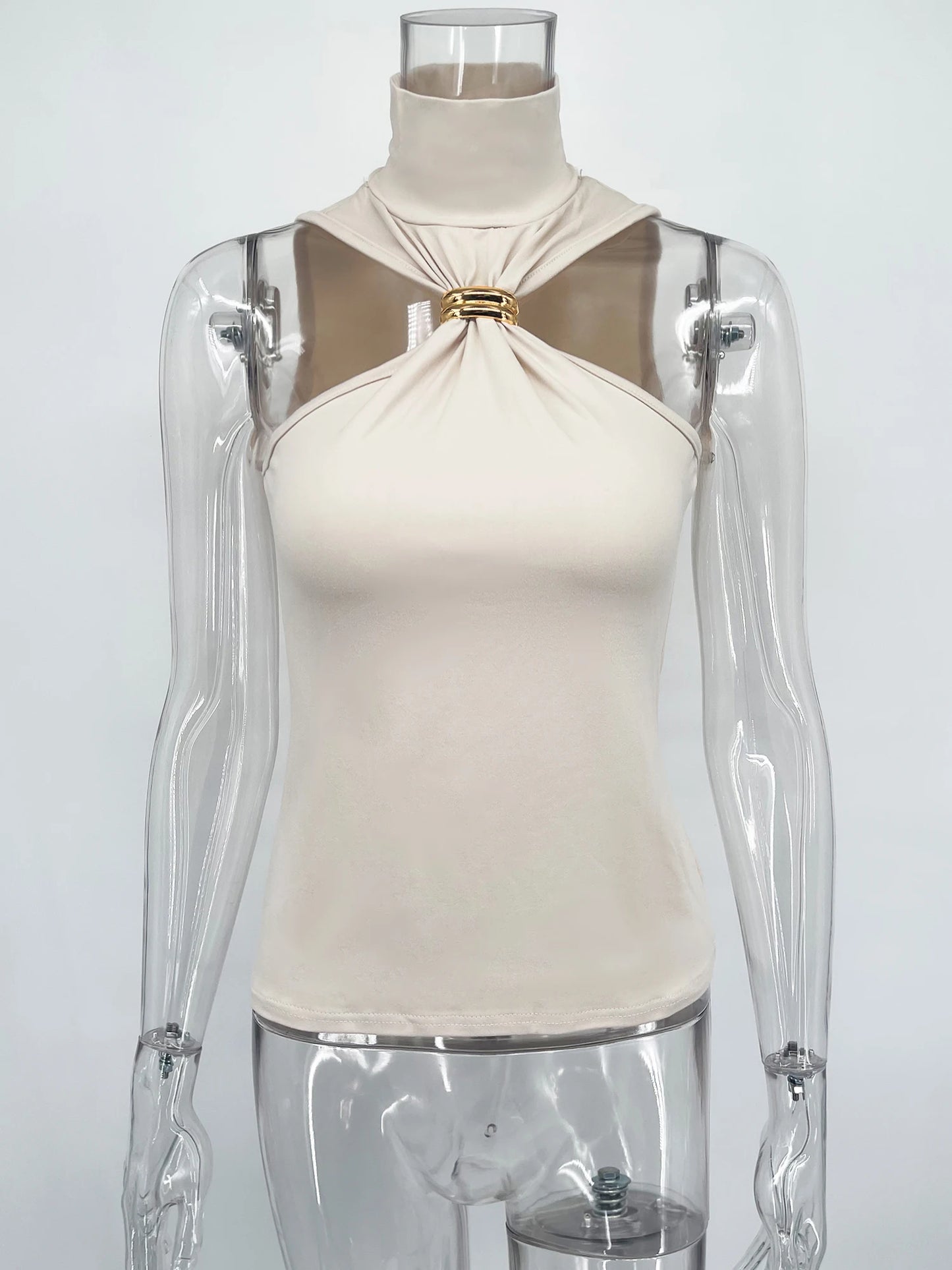 TARUXY Gold Ring Sleeveless Off-shoulder Top Female High Elasticity Fashion Slim Camis Streetwear 2025 New Summer Lady T shirt