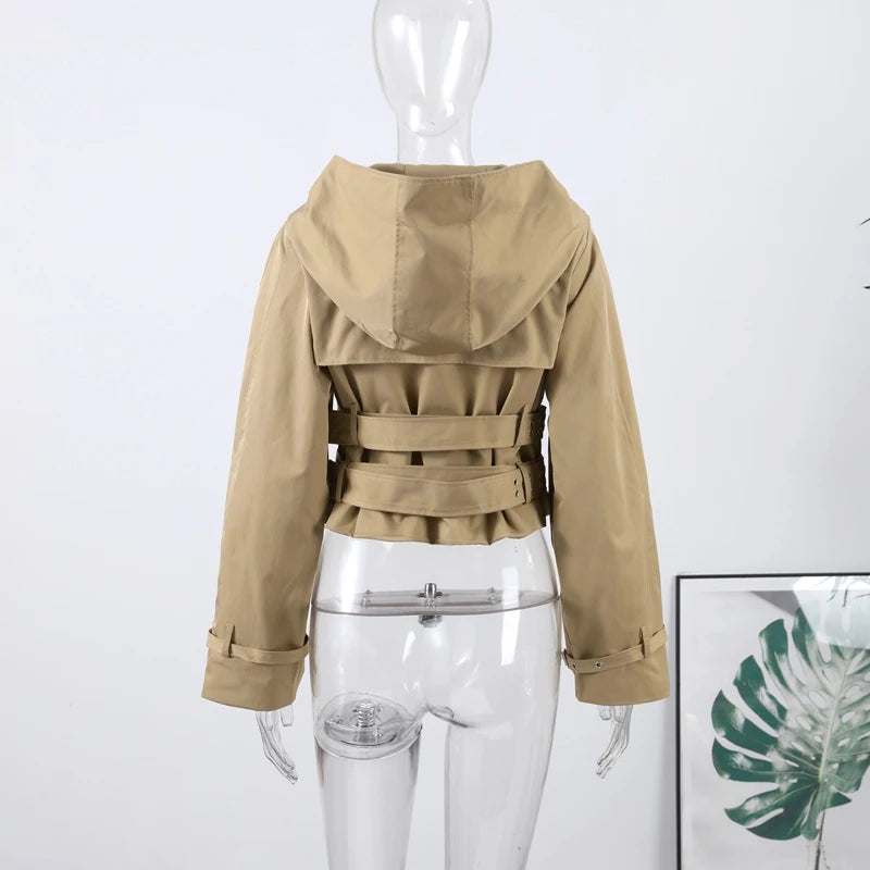 Belted Button Front Long Sleeve Short Jacket for Women