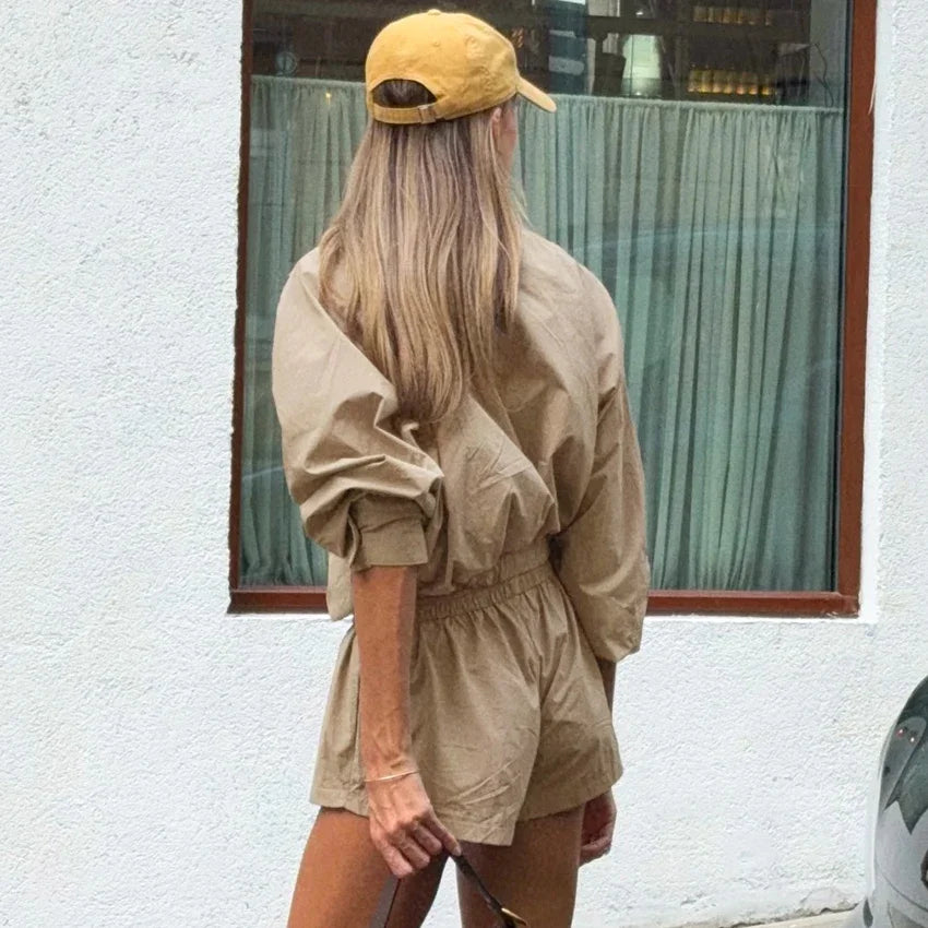 Loose Fit Zip Up Windbreaker Jacket and Shorts Set for Women