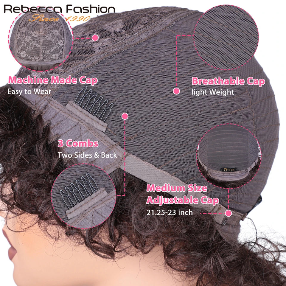 Short Kinky Curly Pixie Bob Human Hair Wig for Women