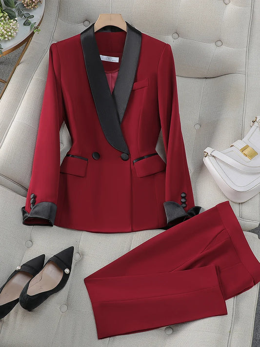 Notched Collar Blazer Two Piece Suit