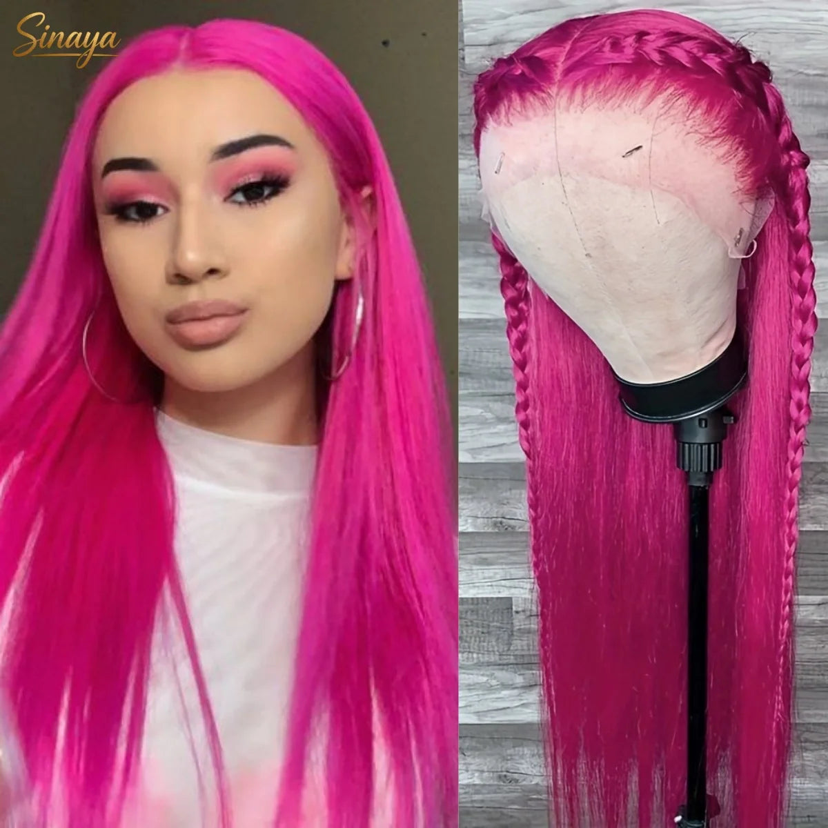 Grey Straight Lace Front Wig With Preplucked Hair for Women