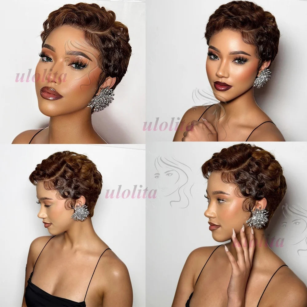 Short Layered Curly Pixie Lace Frontal Wig for Women