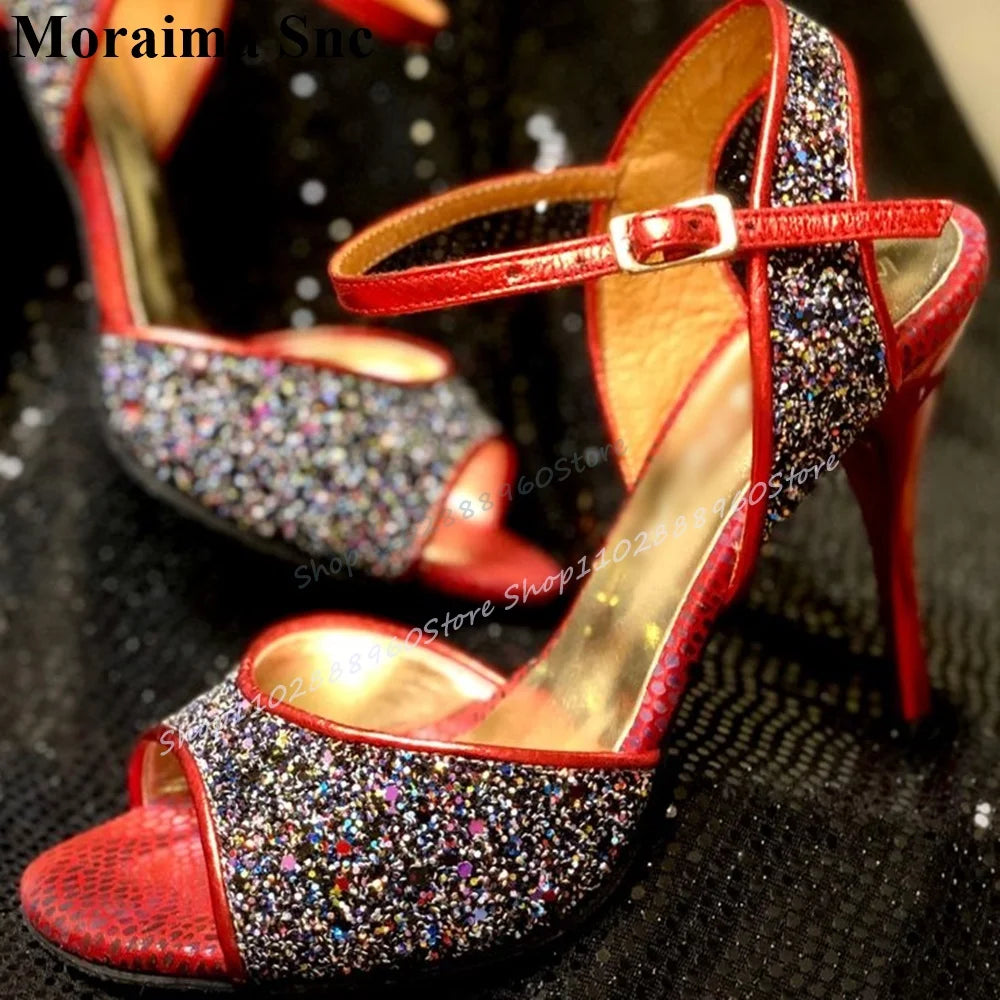 Sparkling Purple Glitter Peep Toe Sandals for Women