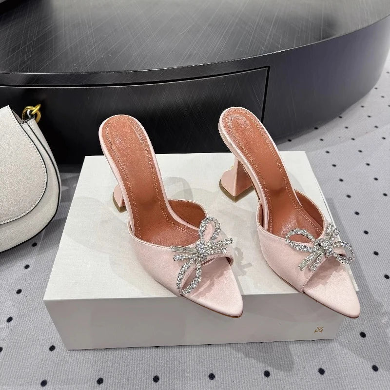 Bow Rhinestone Pointed Toe High Heel Sandals for Women