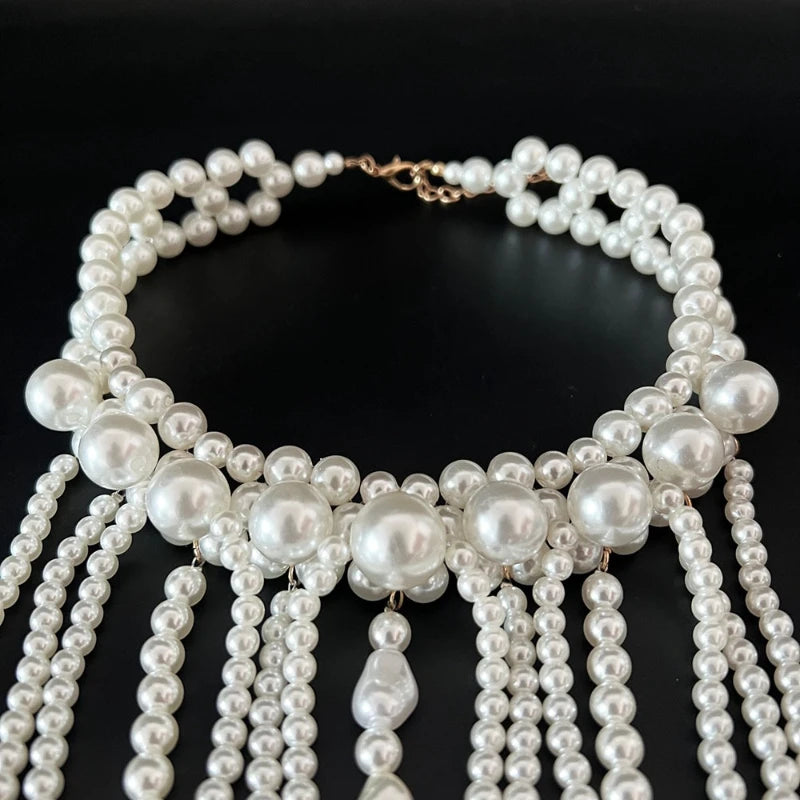 Elegant Layered Imitation Pearl Tassel Necklace for Women