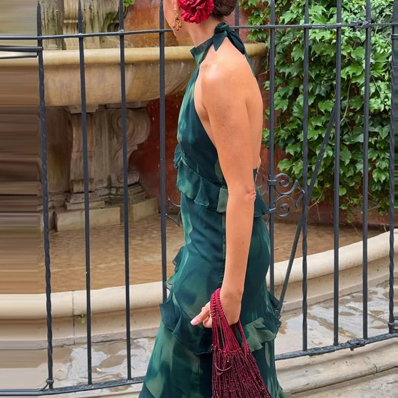 Bohemian Floral Print Sleeveless Ankle Length Dress for Women