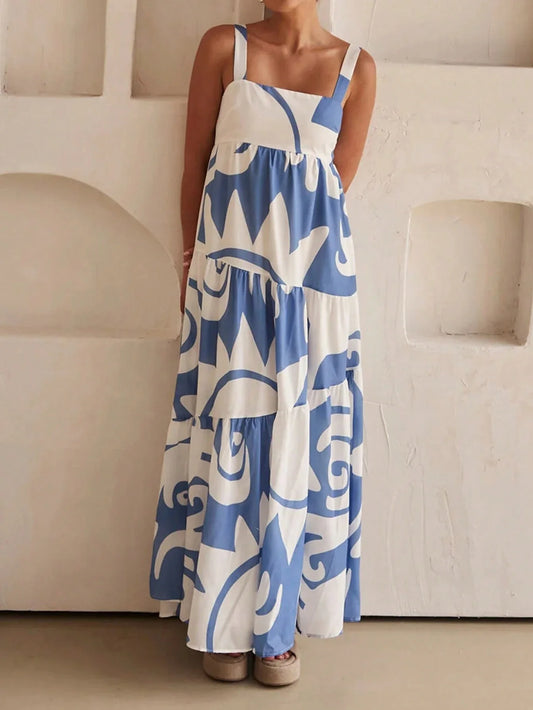 Ladies spring and summer casual holiday casual printed slip dress