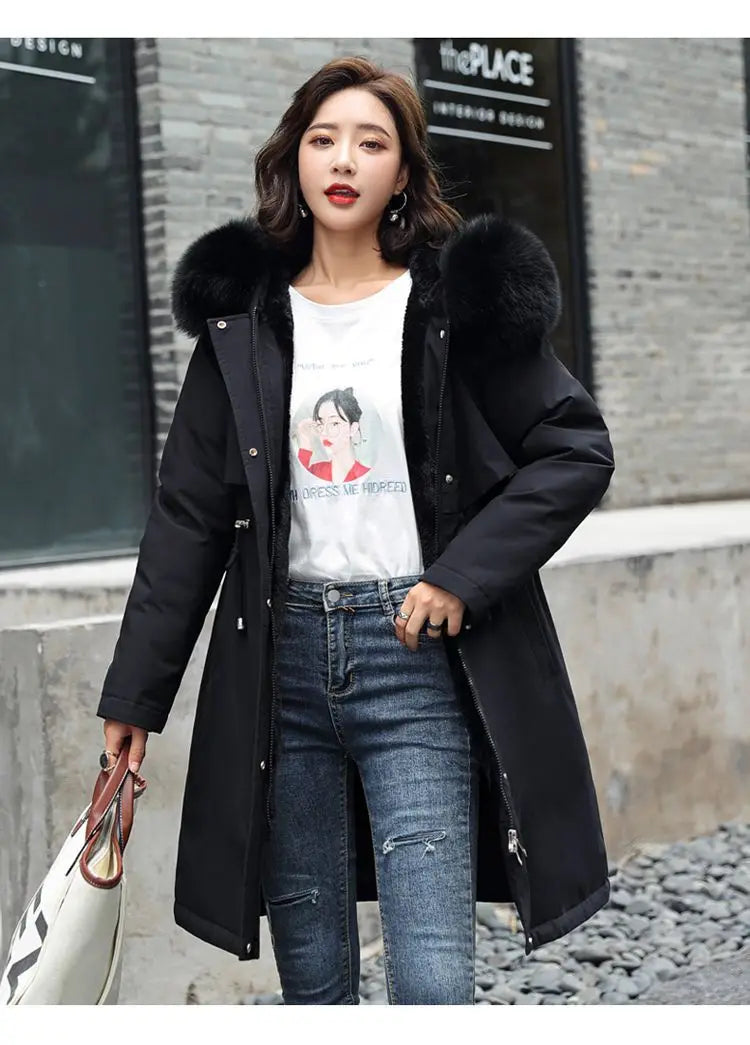 2025 New Parkas Women's Long Coat Winter Jacket Overcoming Plush Cotton Jacket