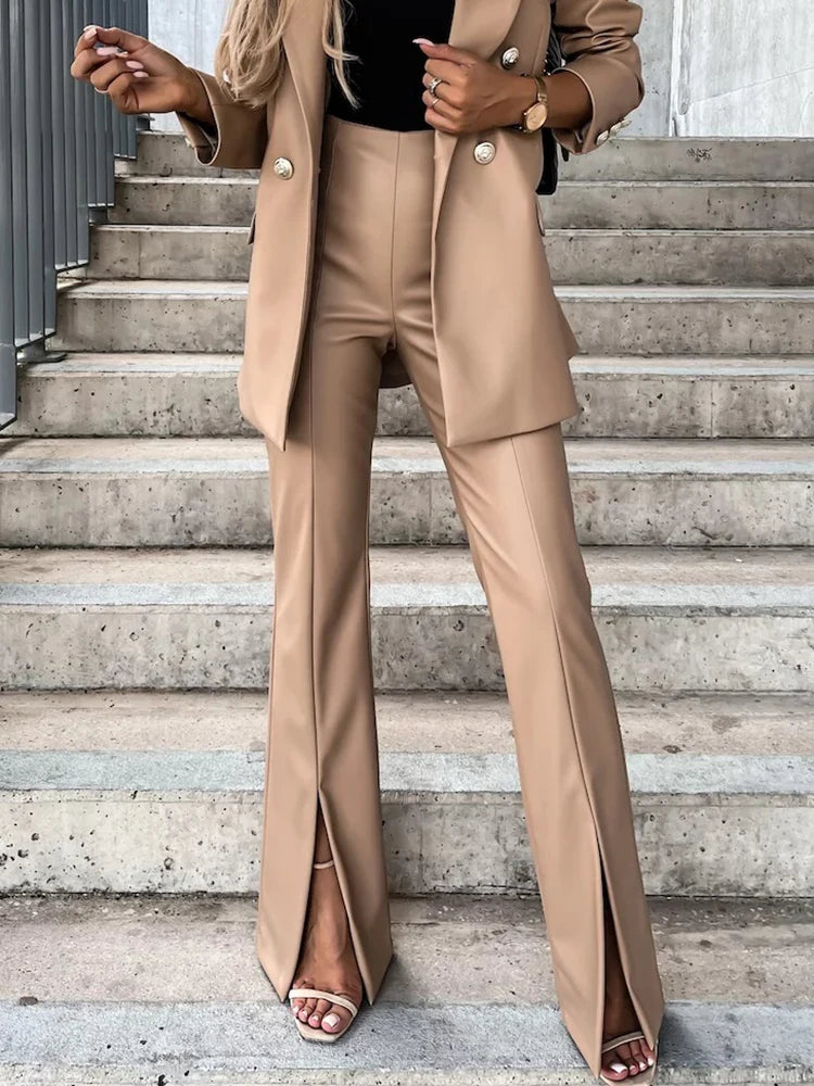 High Waisted Slim Vintage Flare PU Trousers for Women