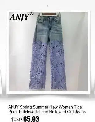 ANJY Autumn New Women's Streetwear Y2K Chic Fashion Safari Style Niche Personality Spliced Button Jeans Casual Denim Pants A7689