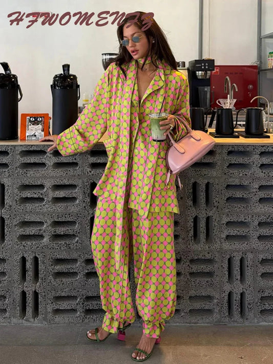 Geometric Print Wide Leg Pants Set