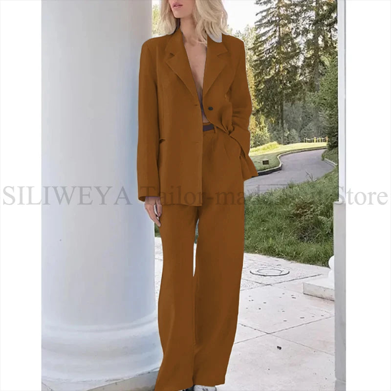 Single Breasted Light Blue Two Piece Blazer Set For Women
