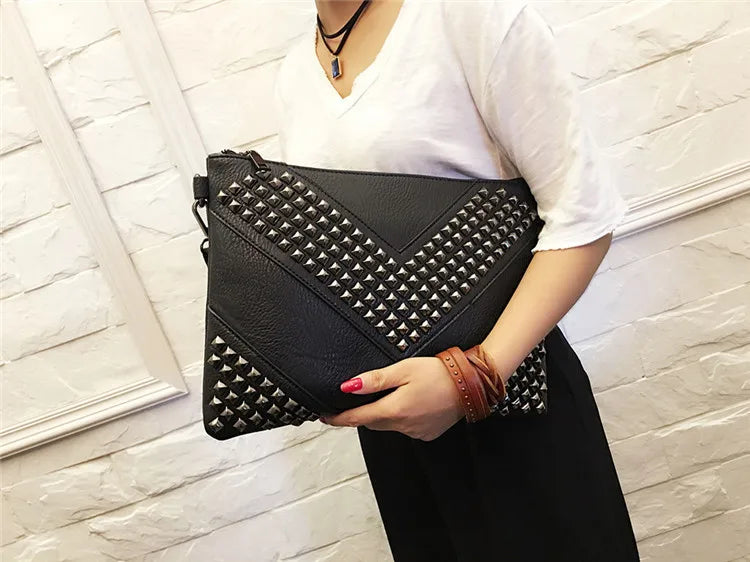 Gleaming Rivet Detail Envelope Clutch Bag for Women