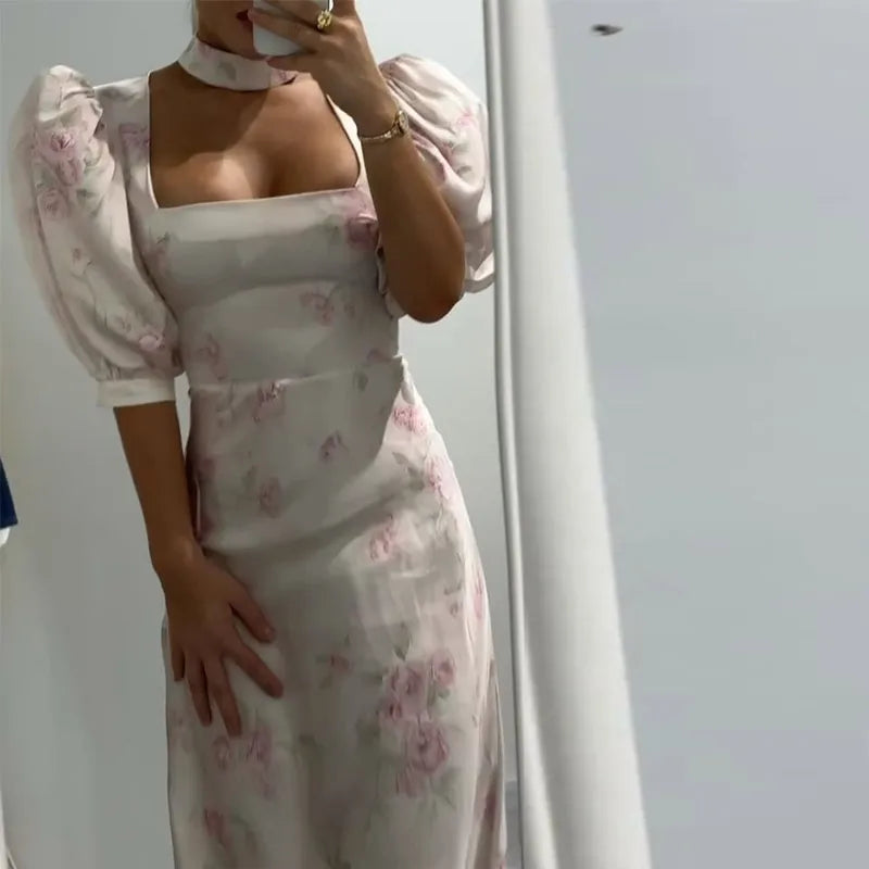 Floral Print Slim Top and Ruffle Skirt Set for Women