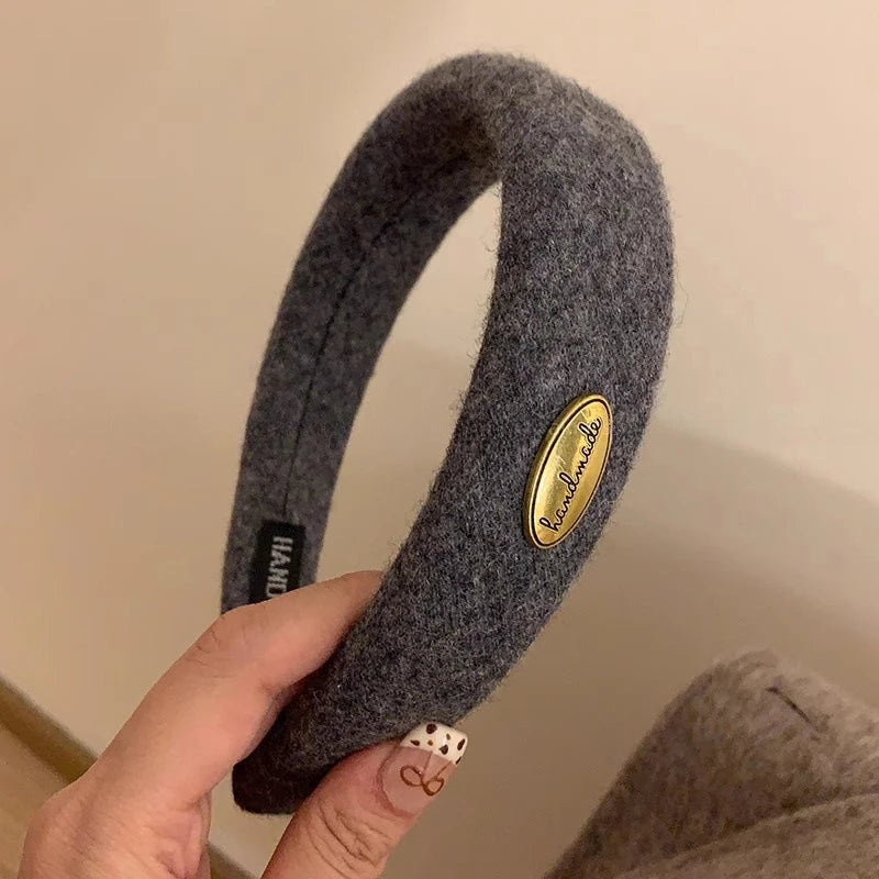Wide Gold Emblem Wool Felt Headband