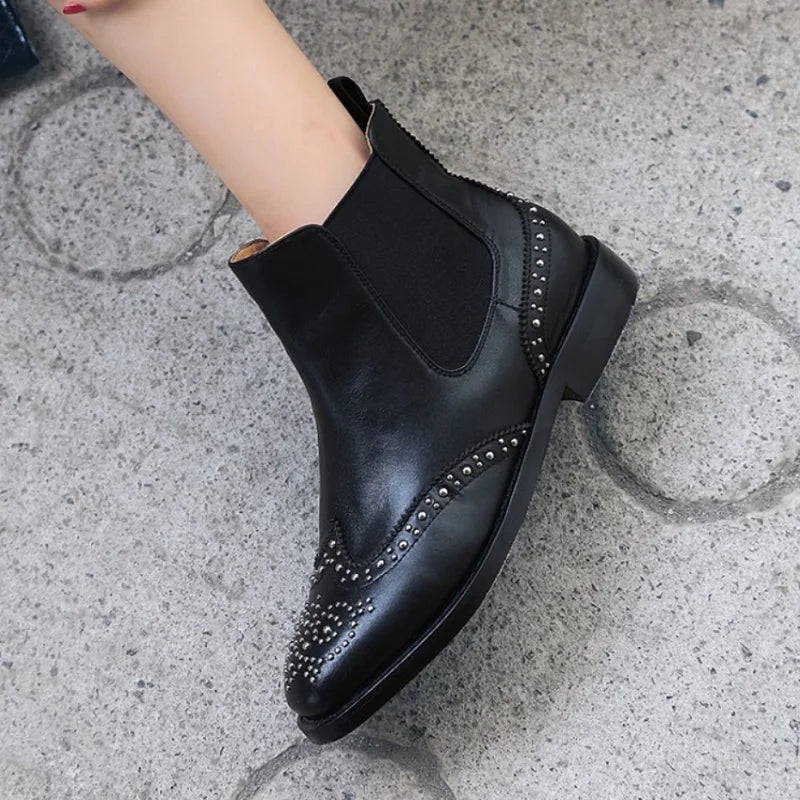 Rivet Patent Leather Slip On Ankle Boots for Women