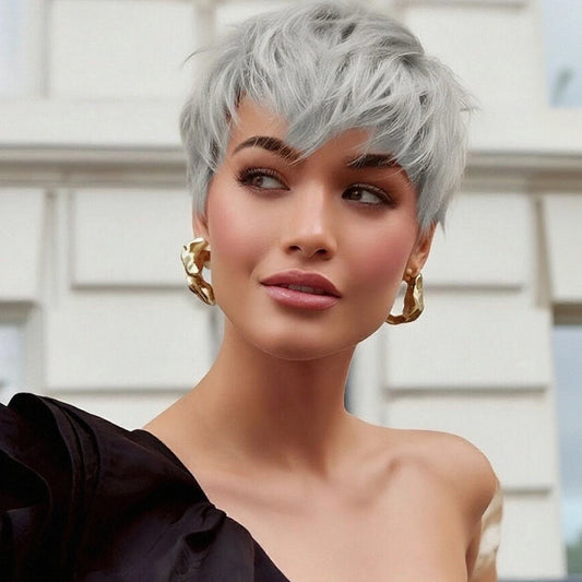 Gray Straight Layered Pixie Cut Wig