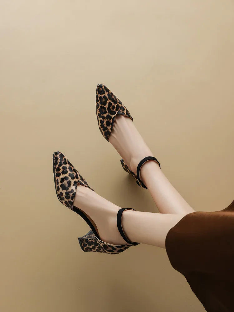 Animal Print V Cut Block Heel Pumps