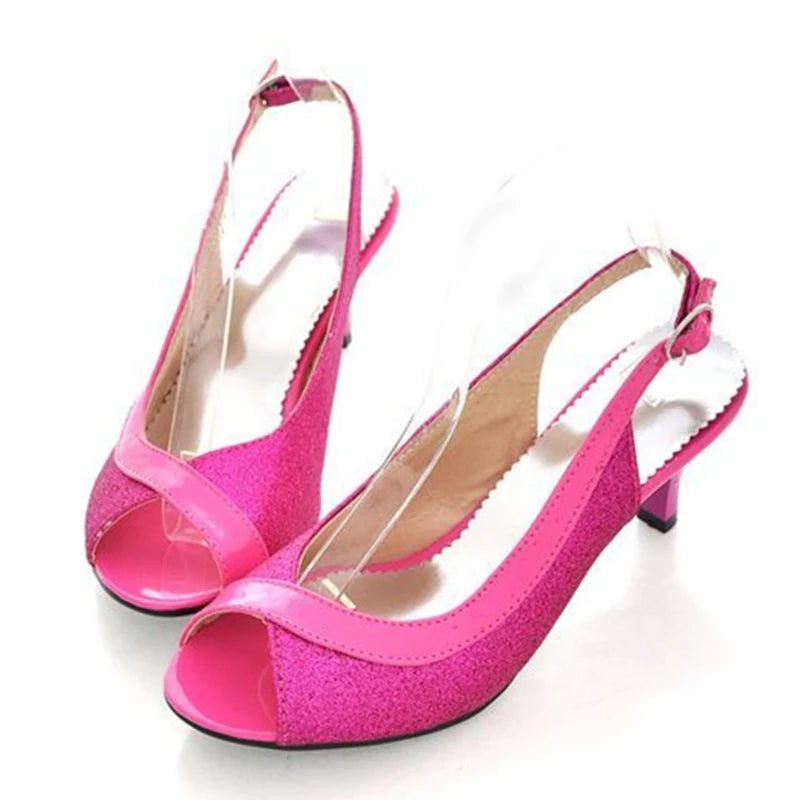 Sequin Strappy Buckle Mid Sandals
